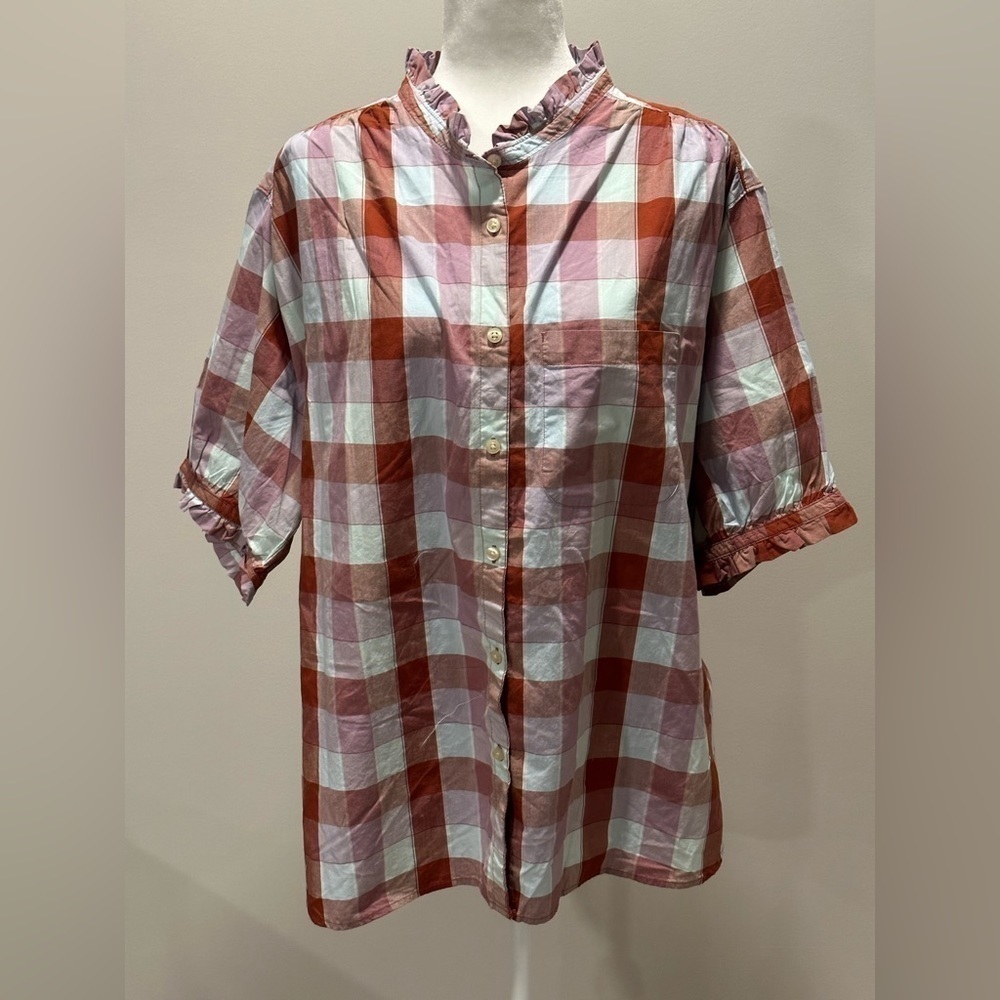 Lee Women’s Short Sleeve Button Down Checked Shirt Size 2XL